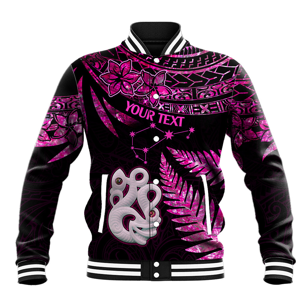 Custom New Zealand Baseball Jacket Matariki NZ Manaia with Paua Shell - Pink LT9 - Wonder Print Shop