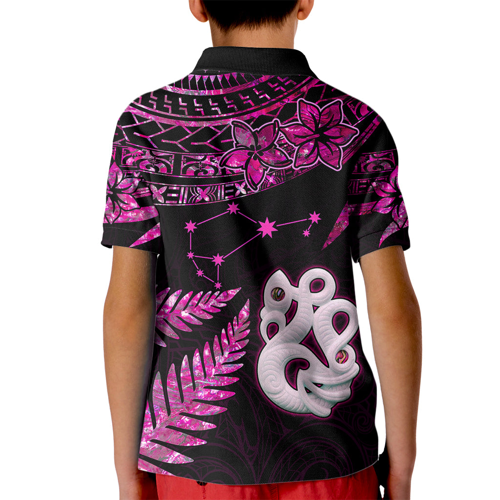 Custom New Zealand Kid Polo Shirt Matariki NZ Manaia with Paua Shell - Pink - Wonder Print Shop