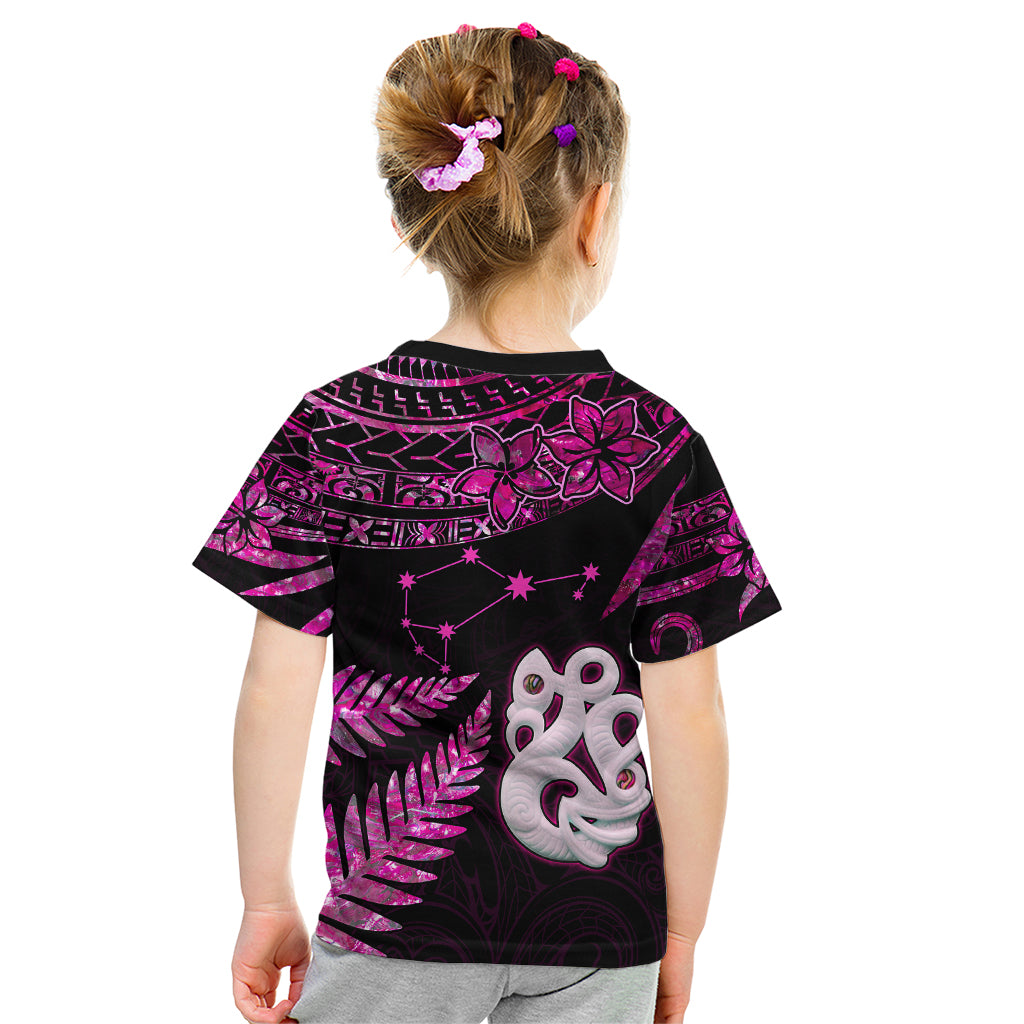 Custom New Zealand Kid T Shirt Matariki NZ Manaia with Paua Shell - Pink - Wonder Print Shop