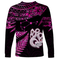 Custom New Zealand Long Sleeve Shirt Matariki NZ Manaia with Paua Shell - Pink - Wonder Print Shop