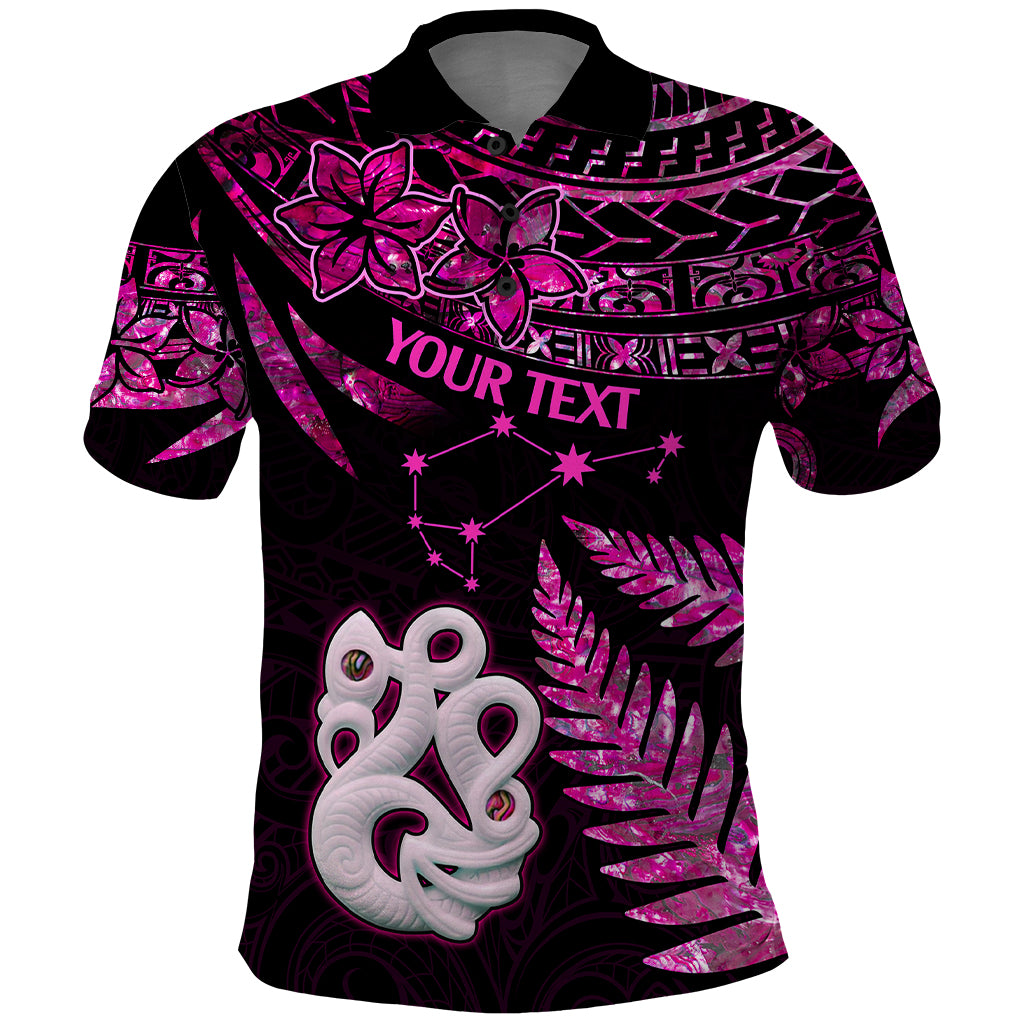 Custom New Zealand Polo Shirt Matariki NZ Manaia with Paua Shell - Pink - Wonder Print Shop