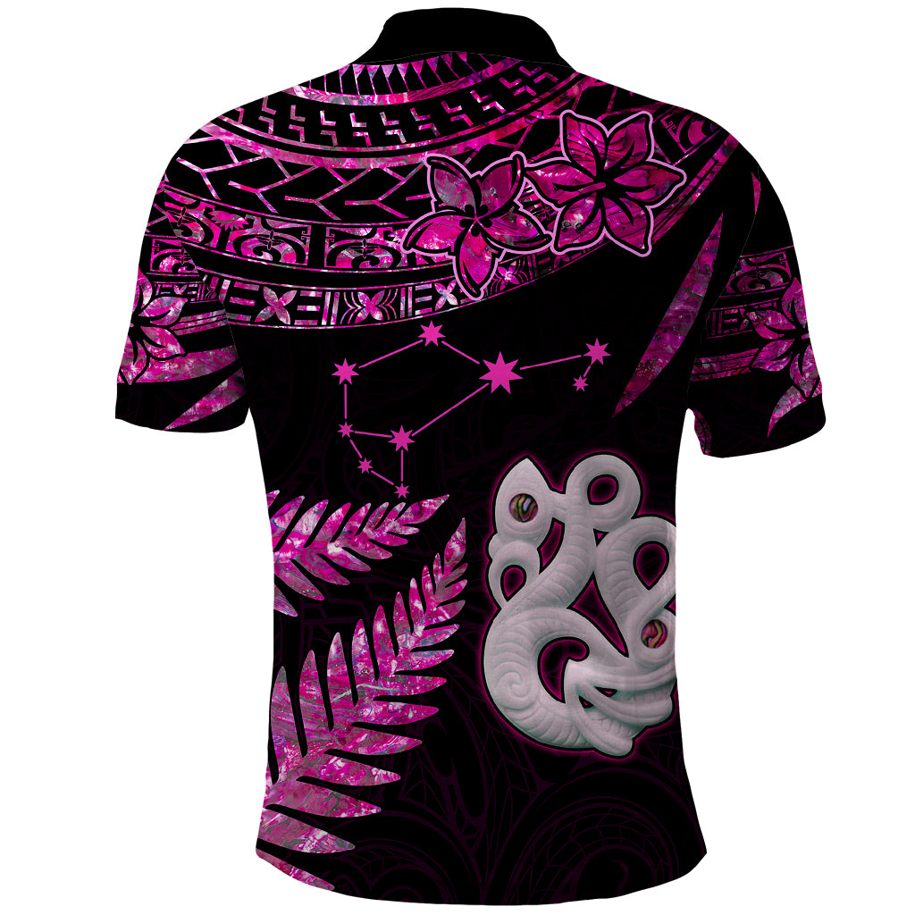 Custom New Zealand Polo Shirt Matariki NZ Manaia with Paua Shell - Pink - Wonder Print Shop
