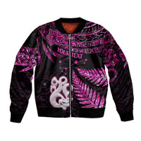 Custom New Zealand Sleeve Zip Bomber Jacket Matariki NZ Manaia with Paua Shell - Pink - Wonder Print Shop