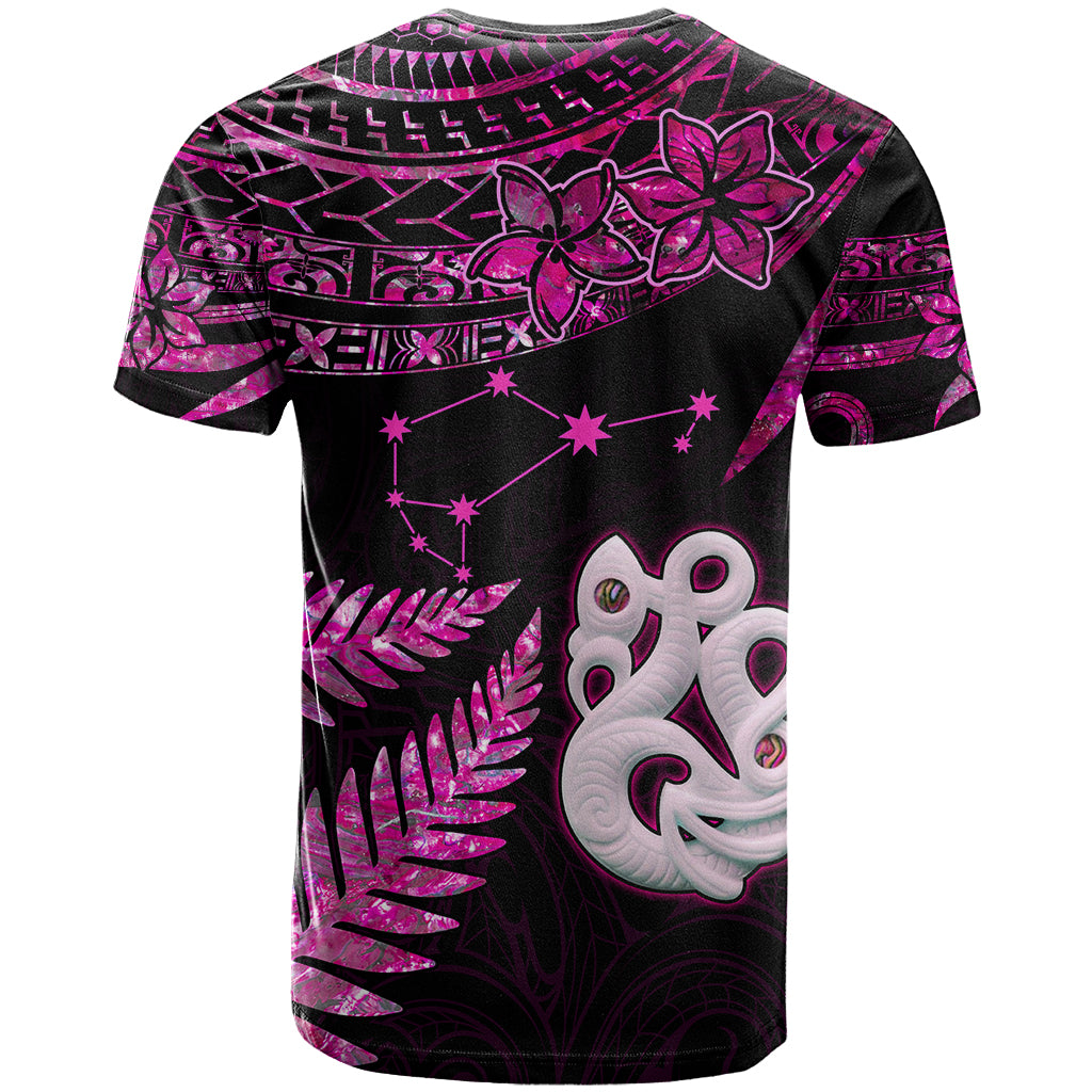 Custom New Zealand T Shirt Matariki NZ Manaia with Paua Shell - Pink - Wonder Print Shop
