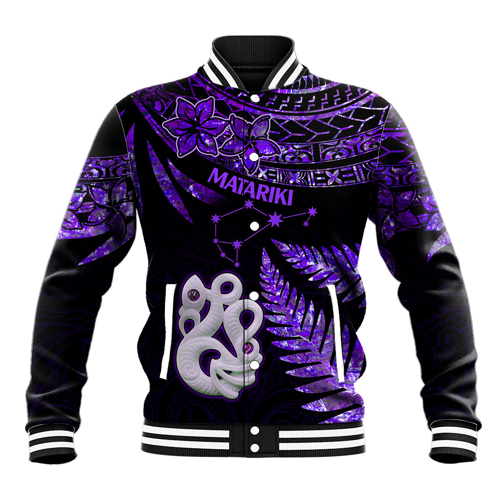 New Zealand Baseball Jacket Matariki NZ Manaia with Paua Shell - Purple LT9 - Wonder Print Shop