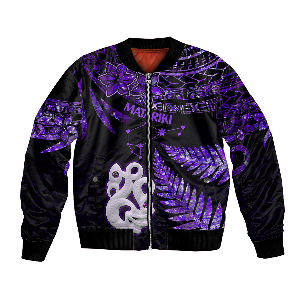 New Zealand Bomber Jacket Matariki NZ Manaia with Paua Shell - Purple LT9 - Wonder Print Shop