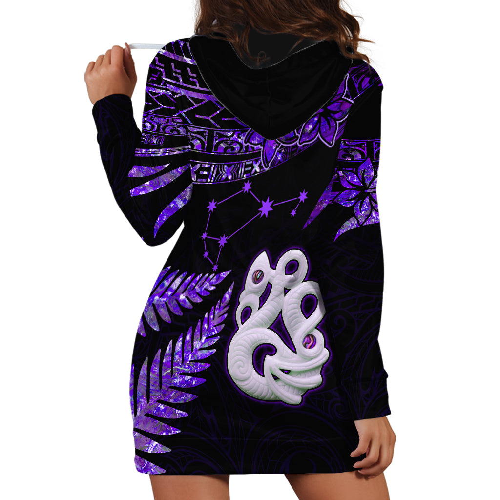 New Zealand Hoodie Dress Matariki NZ Manaia with Paua Shell - Purple - Wonder Print Shop