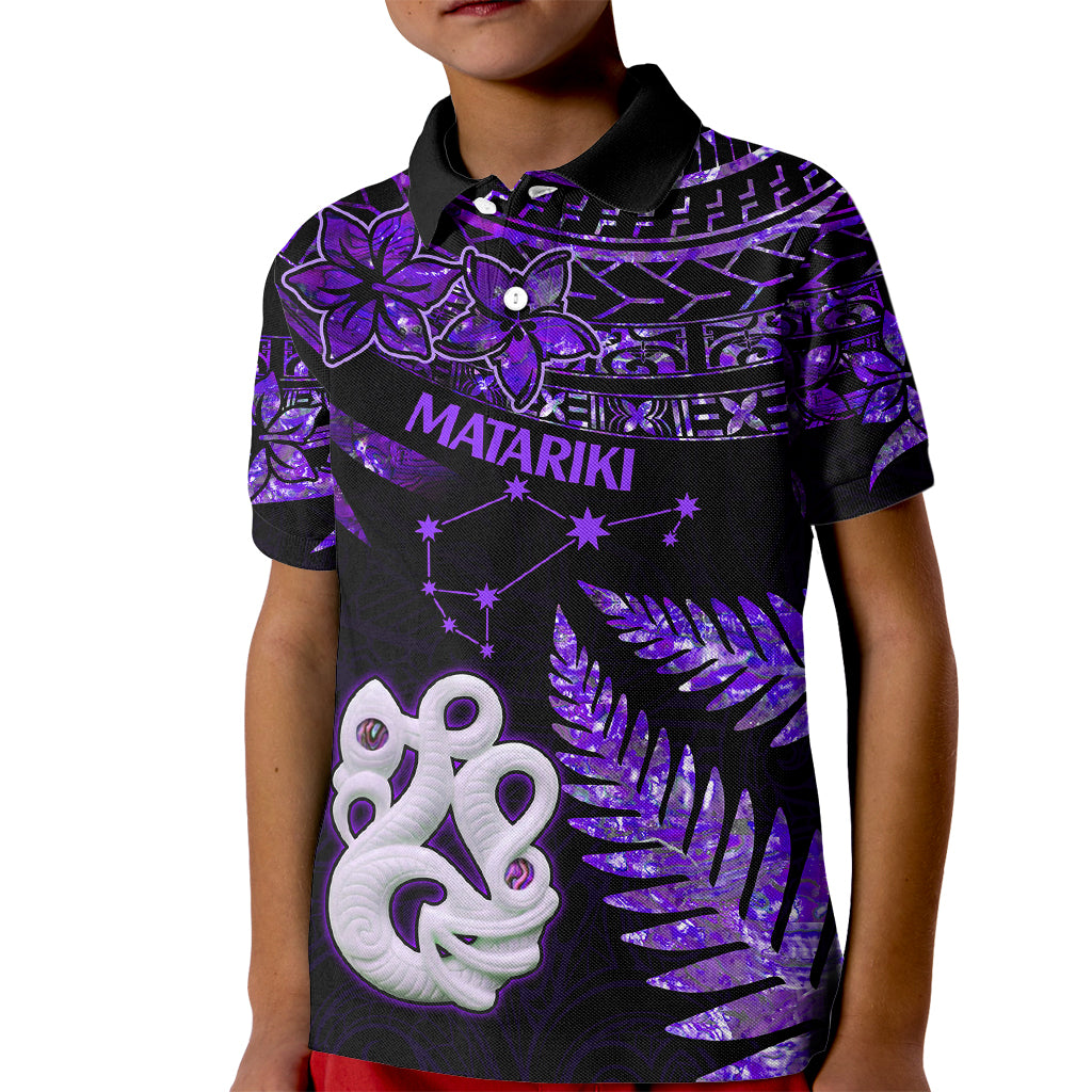 New Zealand Kid Polo Shirt Matariki NZ Manaia with Paua Shell - Purple - Wonder Print Shop