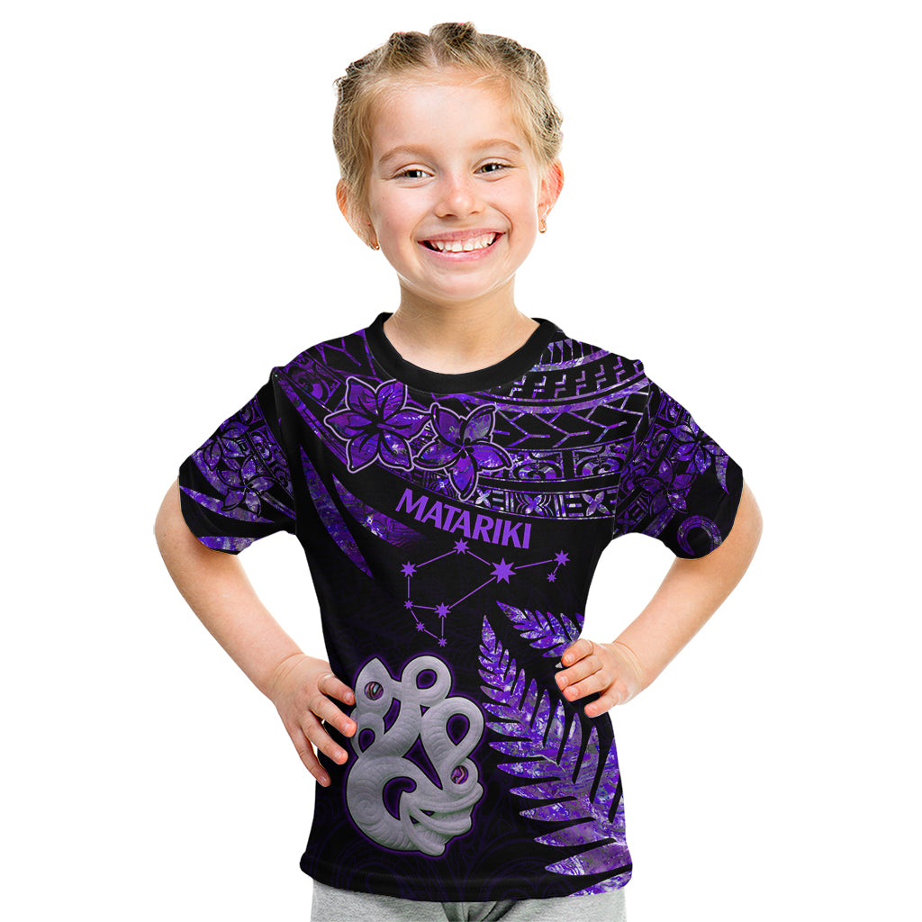 New Zealand Kid T Shirt Matariki NZ Manaia with Paua Shell - Purple - Wonder Print Shop