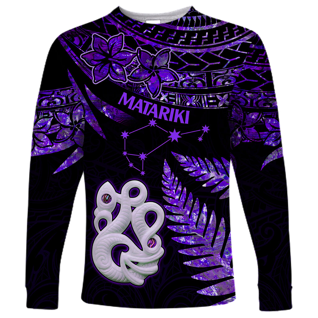 New Zealand Long Sleeve Shirt Matariki NZ Manaia with Paua Shell - Purple - Wonder Print Shop