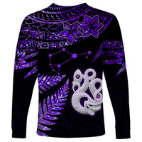 New Zealand Long Sleeve Shirt Matariki NZ Manaia with Paua Shell - Purple - Wonder Print Shop