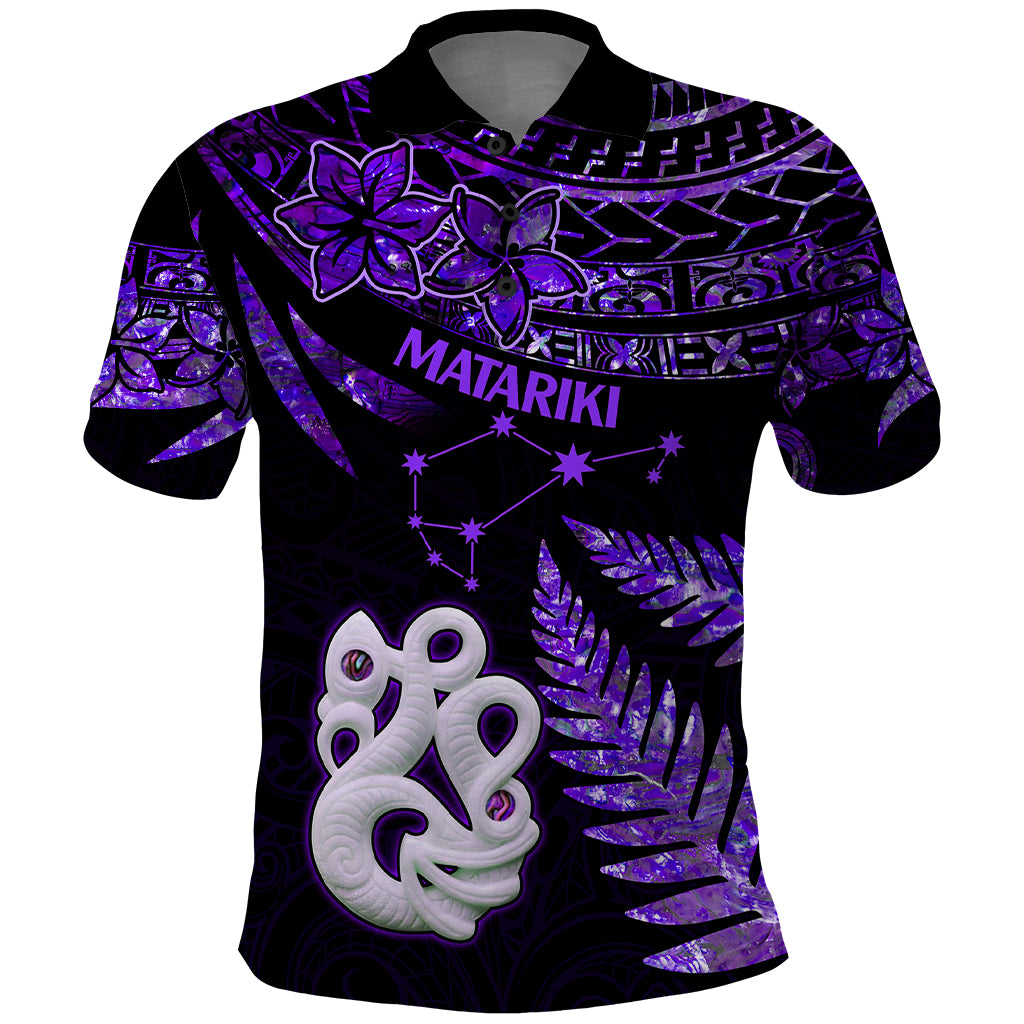 New Zealand Polo Shirt Matariki NZ Manaia with Paua Shell - Purple - Wonder Print Shop
