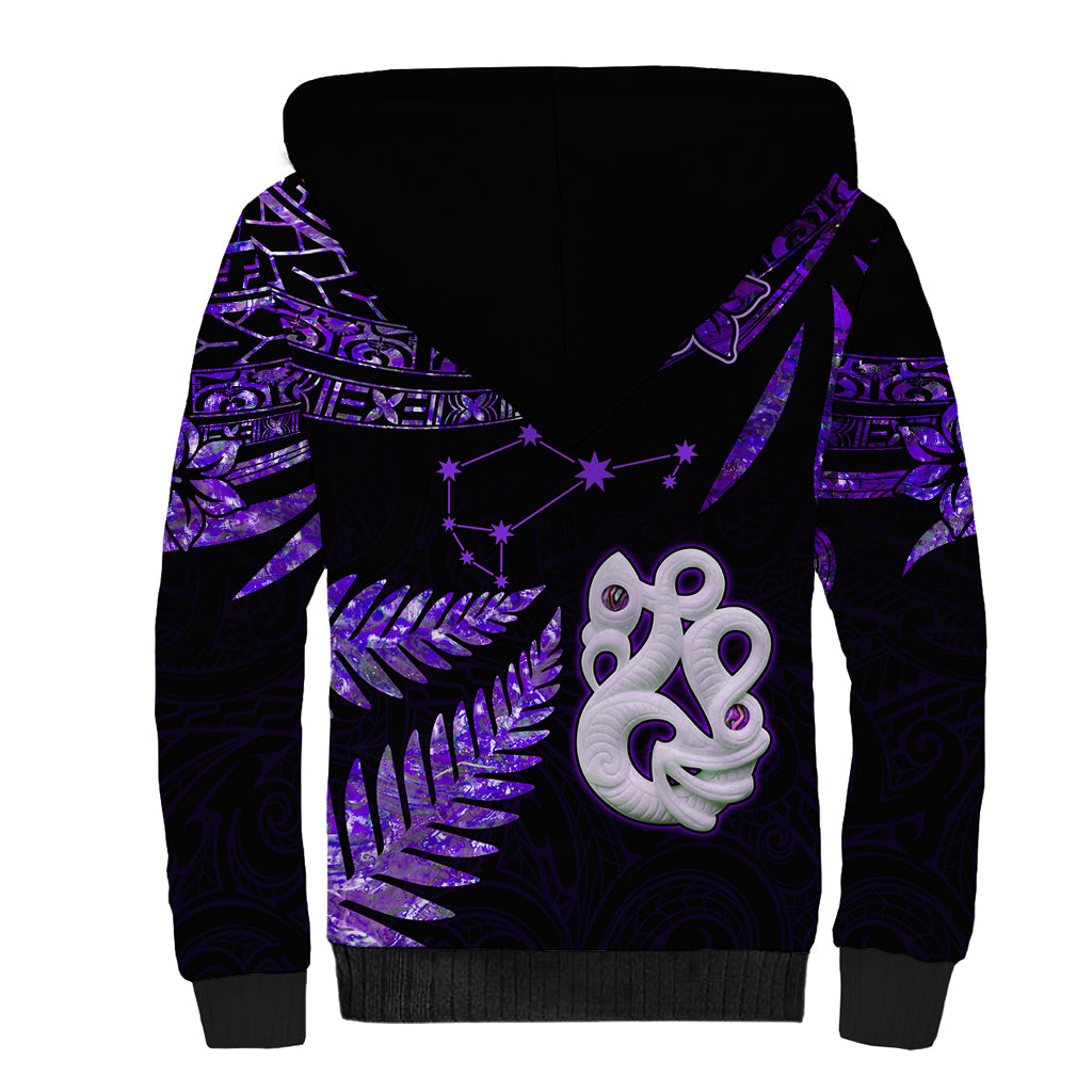 New Zealand Sherpa Hoodie Matariki NZ Manaia with Paua Shell - Purple - Wonder Print Shop