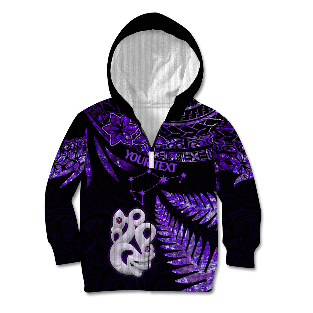 Custom New Zealand Kid Hoodie Matariki NZ Manaia with Paua Shell - Purple - Wonder Print Shop