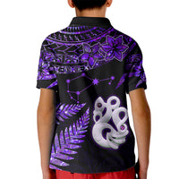 Custom New Zealand Kid Polo Shirt Matariki NZ Manaia with Paua Shell - Purple - Wonder Print Shop