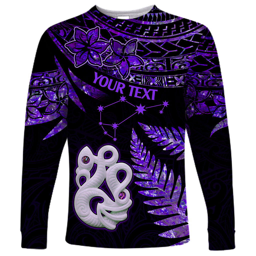 Custom New Zealand Long Sleeve Shirt Matariki NZ Manaia with Paua Shell - Purple - Wonder Print Shop