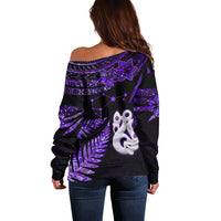 Custom New Zealand Off Shoulder Sweater Matariki NZ Manaia with Paua Shell - Purple - Wonder Print Shop