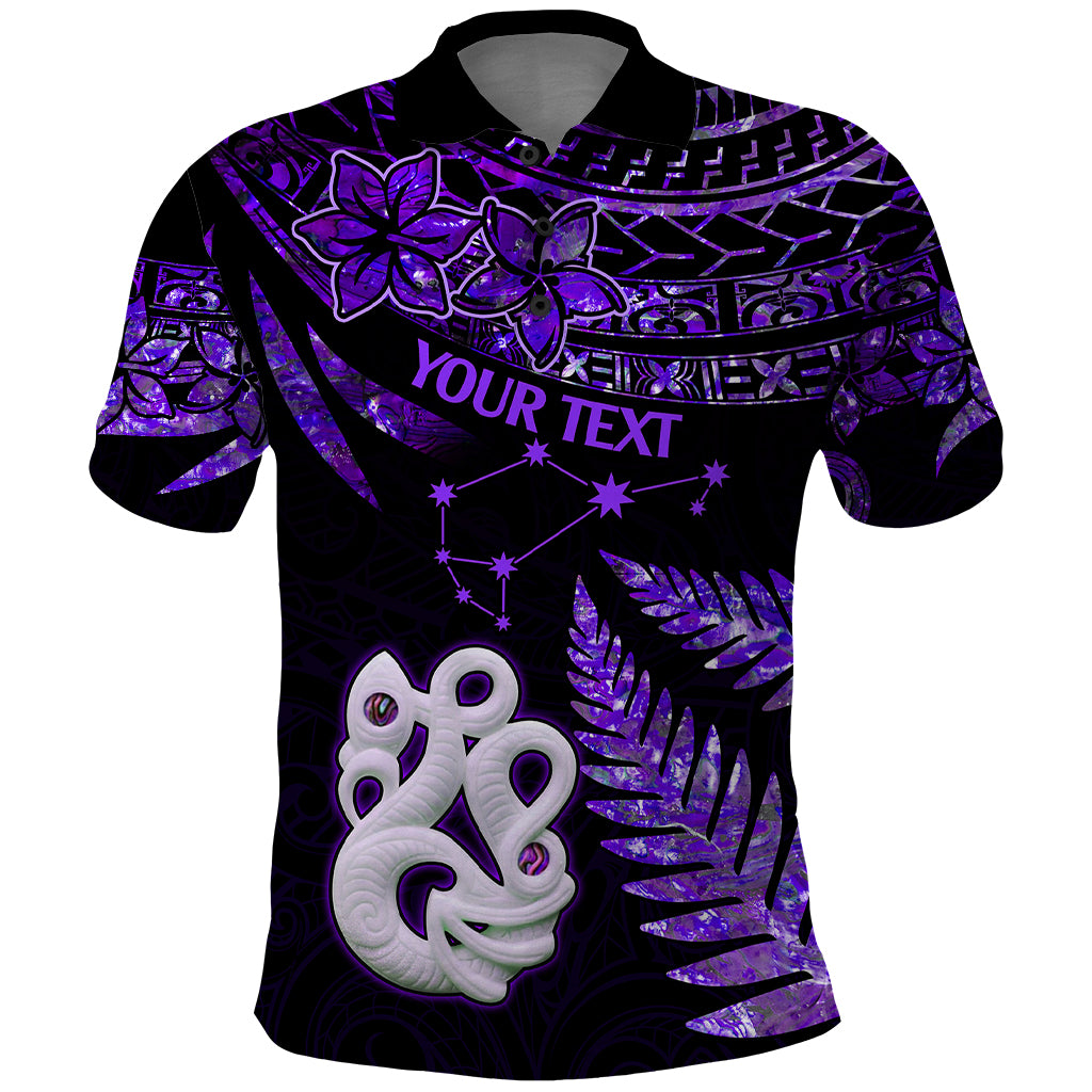 Custom New Zealand Polo Shirt Matariki NZ Manaia with Paua Shell - Purple - Wonder Print Shop