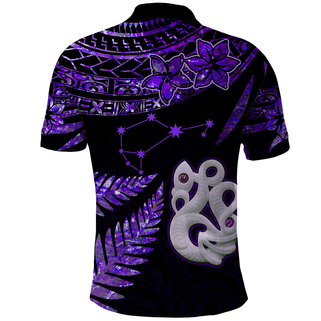 Custom New Zealand Polo Shirt Matariki NZ Manaia with Paua Shell - Purple - Wonder Print Shop