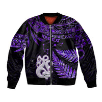Custom New Zealand Sleeve Zip Bomber Jacket Matariki NZ Manaia with Paua Shell - Purple - Wonder Print Shop