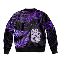 Custom New Zealand Sleeve Zip Bomber Jacket Matariki NZ Manaia with Paua Shell - Purple - Wonder Print Shop