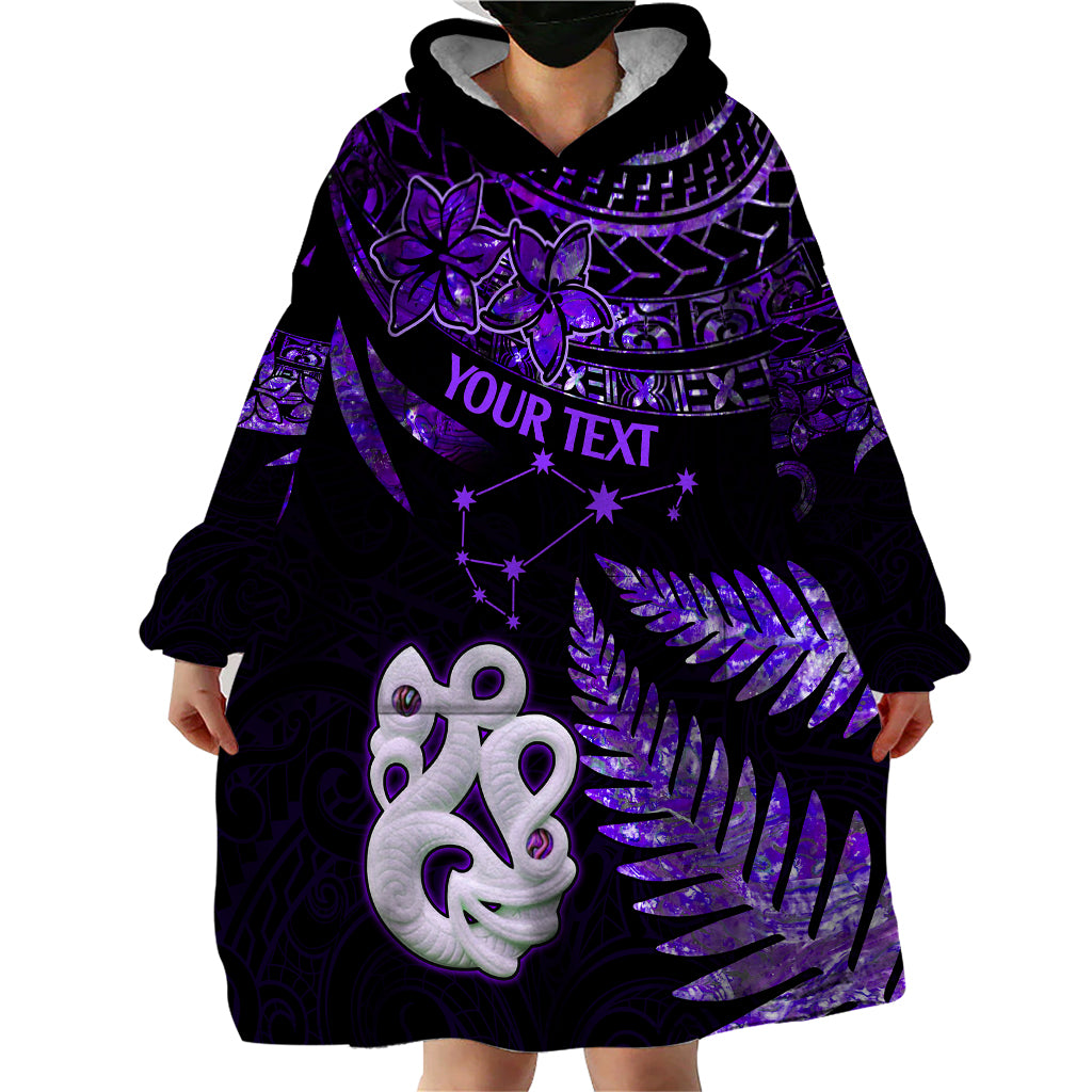 Custom New Zealand Wearable Blanket Hoodie Matariki NZ Manaia with Paua Shell - Purple - Wonder Print Shop