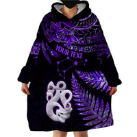 Custom New Zealand Wearable Blanket Hoodie Matariki NZ Manaia with Paua Shell - Purple - Wonder Print Shop