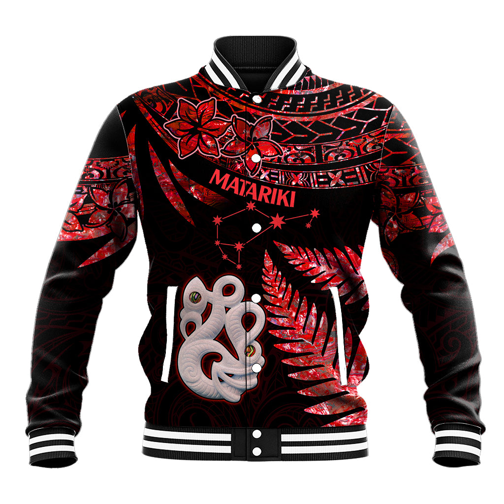 Matariki Baseball Jacket NZ New Year Manaia with Paua Shell - Red LT9 - Wonder Print Shop