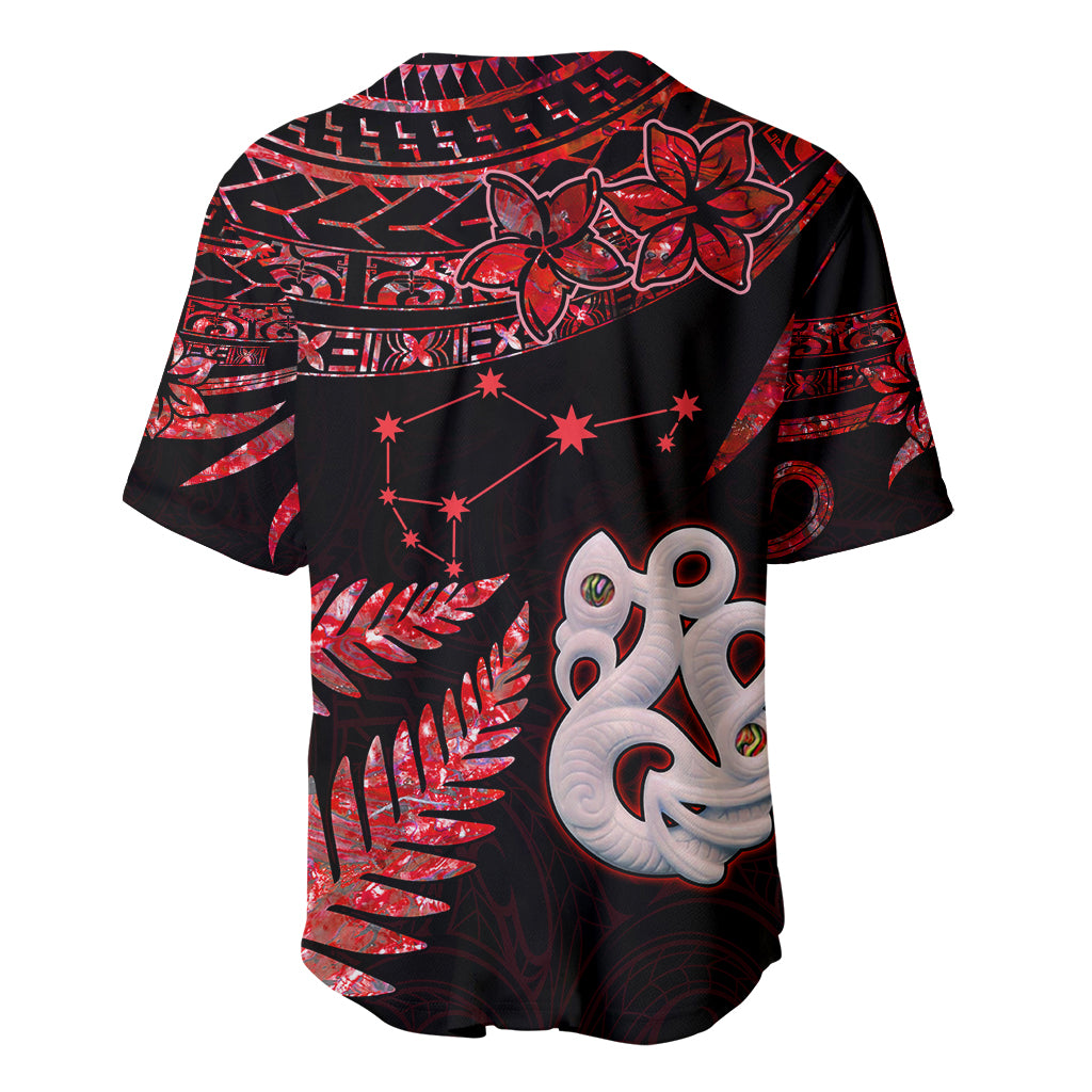 Matariki Baseball Jersey NZ New Year Manaia with Paua Shell - Red LT9 - Wonder Print Shop