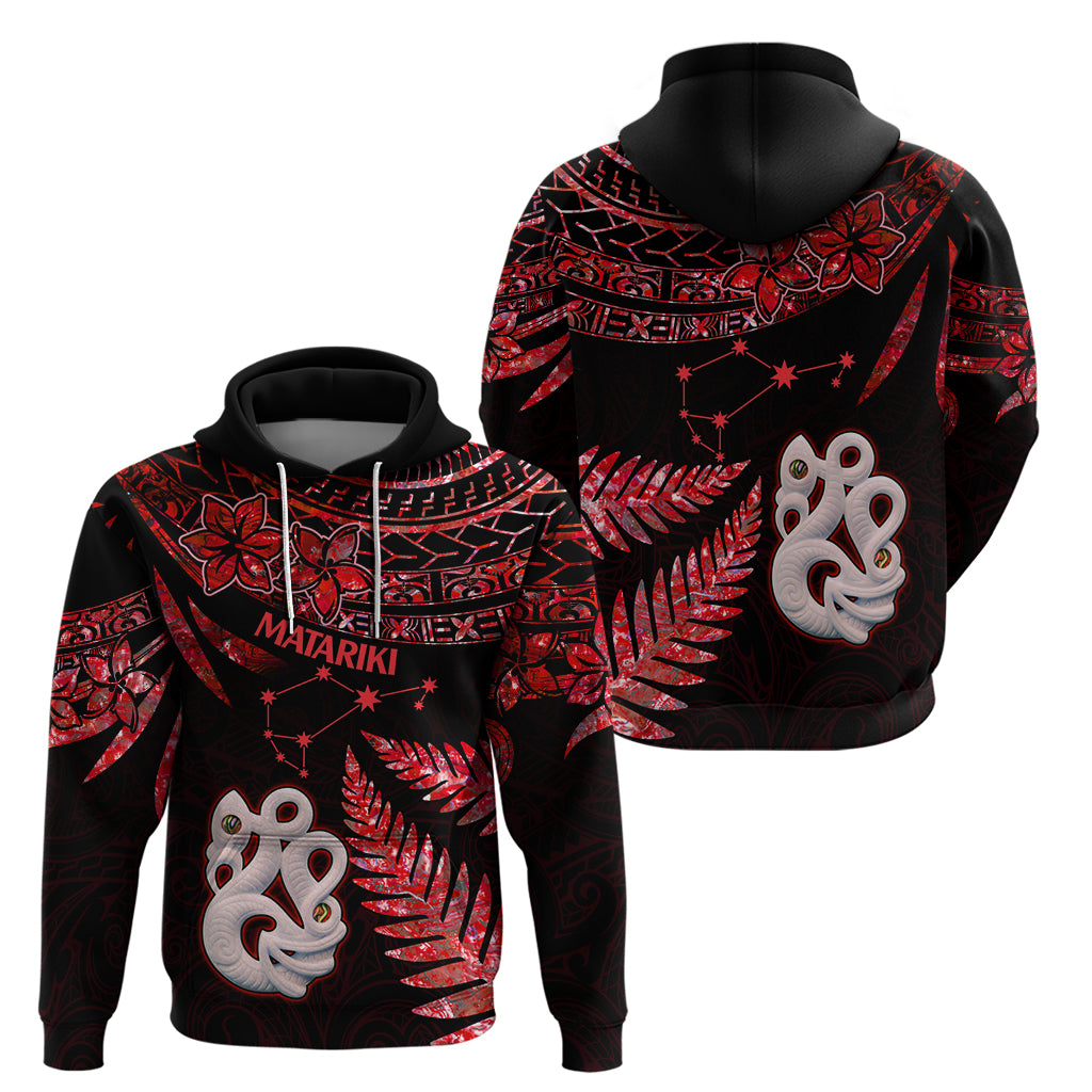 Matariki Hoodie NZ New Year Manaia with Paua Shell - Red - Wonder Print Shop