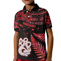 Matariki Kid Polo Shirt NZ New Year Manaia with Paua Shell - Red - Wonder Print Shop