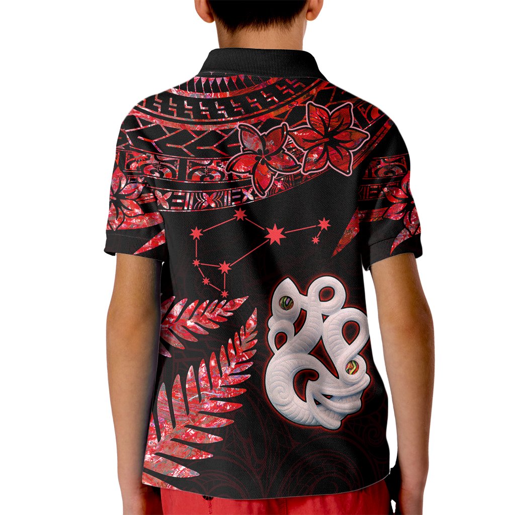 Matariki Kid Polo Shirt NZ New Year Manaia with Paua Shell - Red - Wonder Print Shop