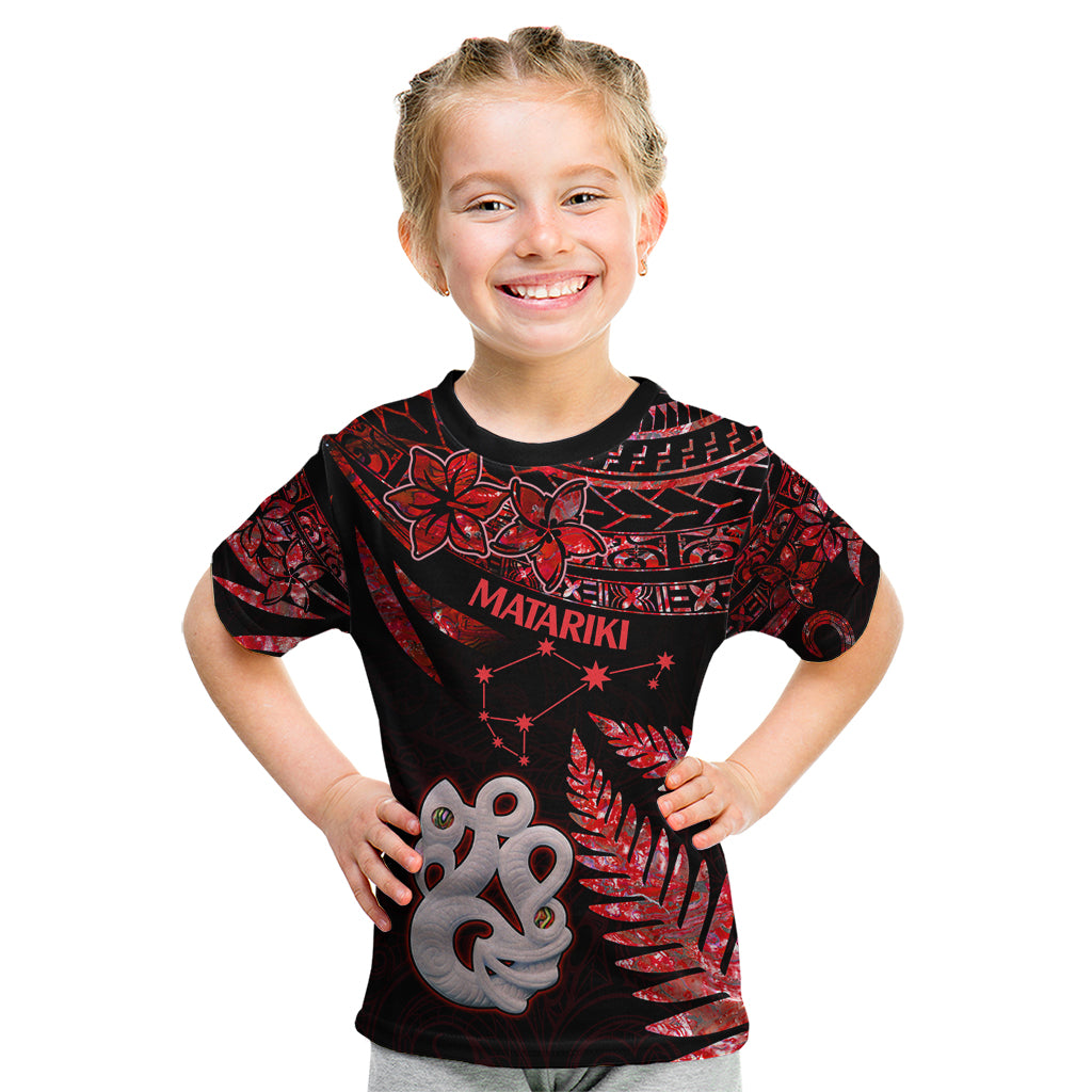 Matariki Kid T Shirt NZ New Year Manaia with Paua Shell - Red - Wonder Print Shop