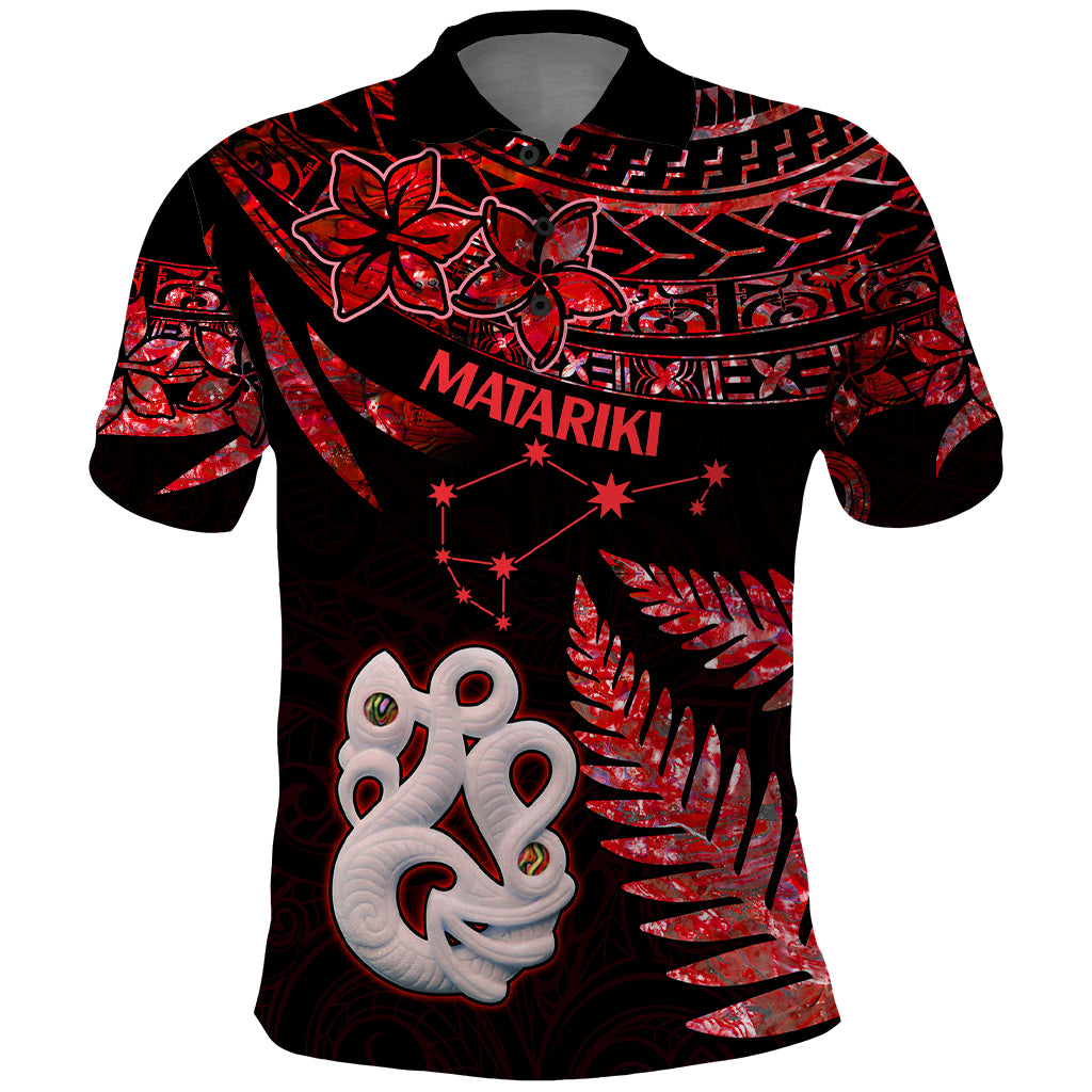 Matariki Polo Shirt NZ New Year Manaia with Paua Shell - Red - Wonder Print Shop