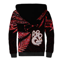 Matariki Sherpa Hoodie NZ New Year Manaia with Paua Shell - Red - Wonder Print Shop