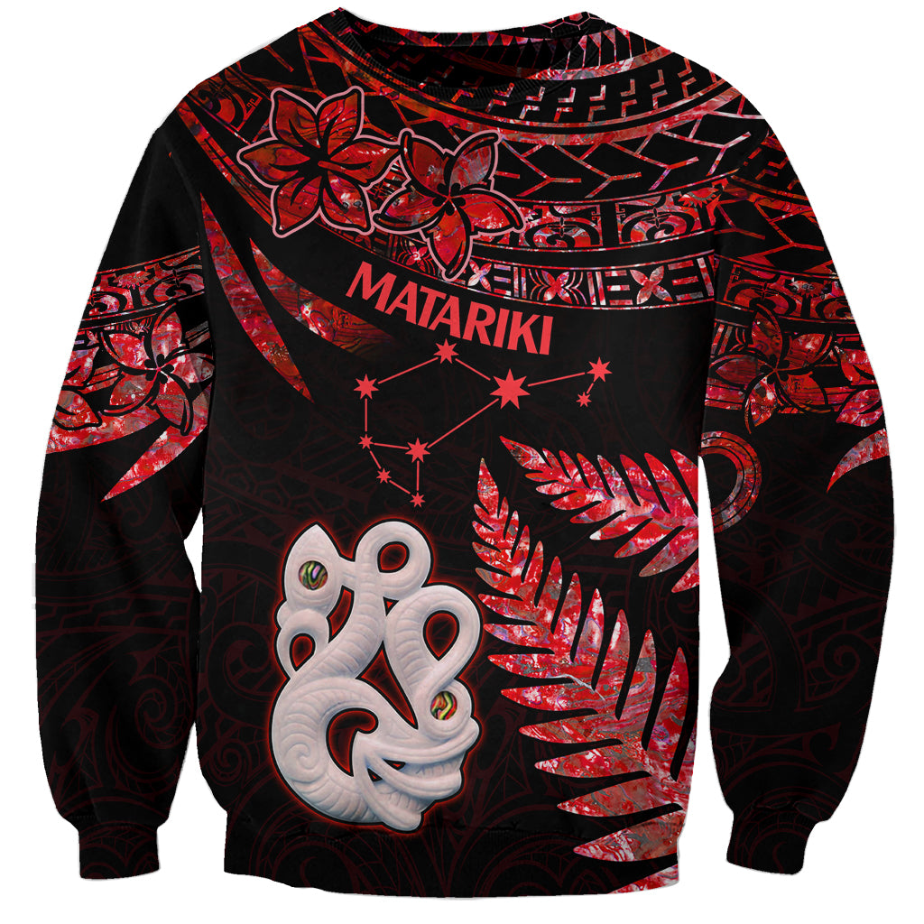 Matariki Sweatshirt NZ New Year Manaia with Paua Shell - Red - Wonder Print Shop