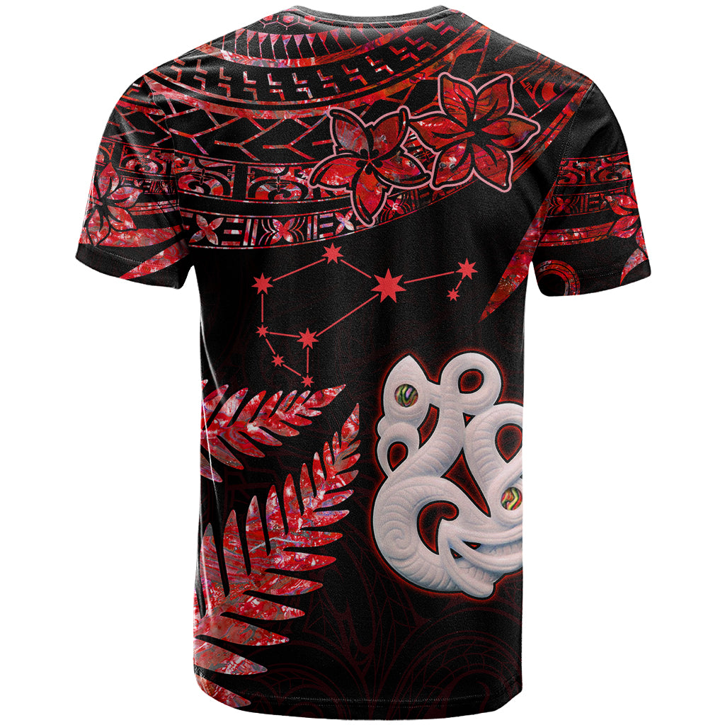 Matariki T Shirt NZ New Year Manaia with Paua Shell - Red - Wonder Print Shop