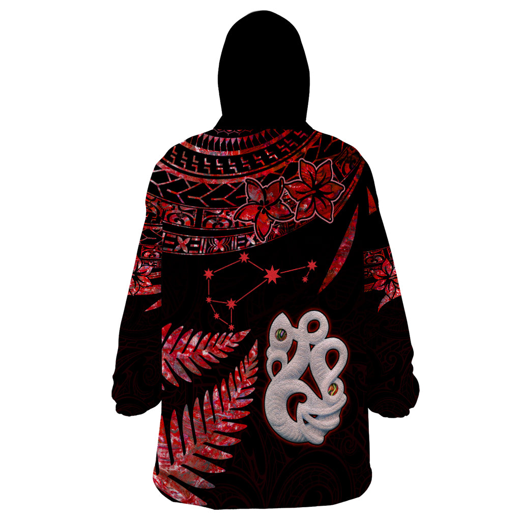 Matariki Wearable Blanket Hoodie NZ New Year Manaia with Paua Shell - Red - Wonder Print Shop