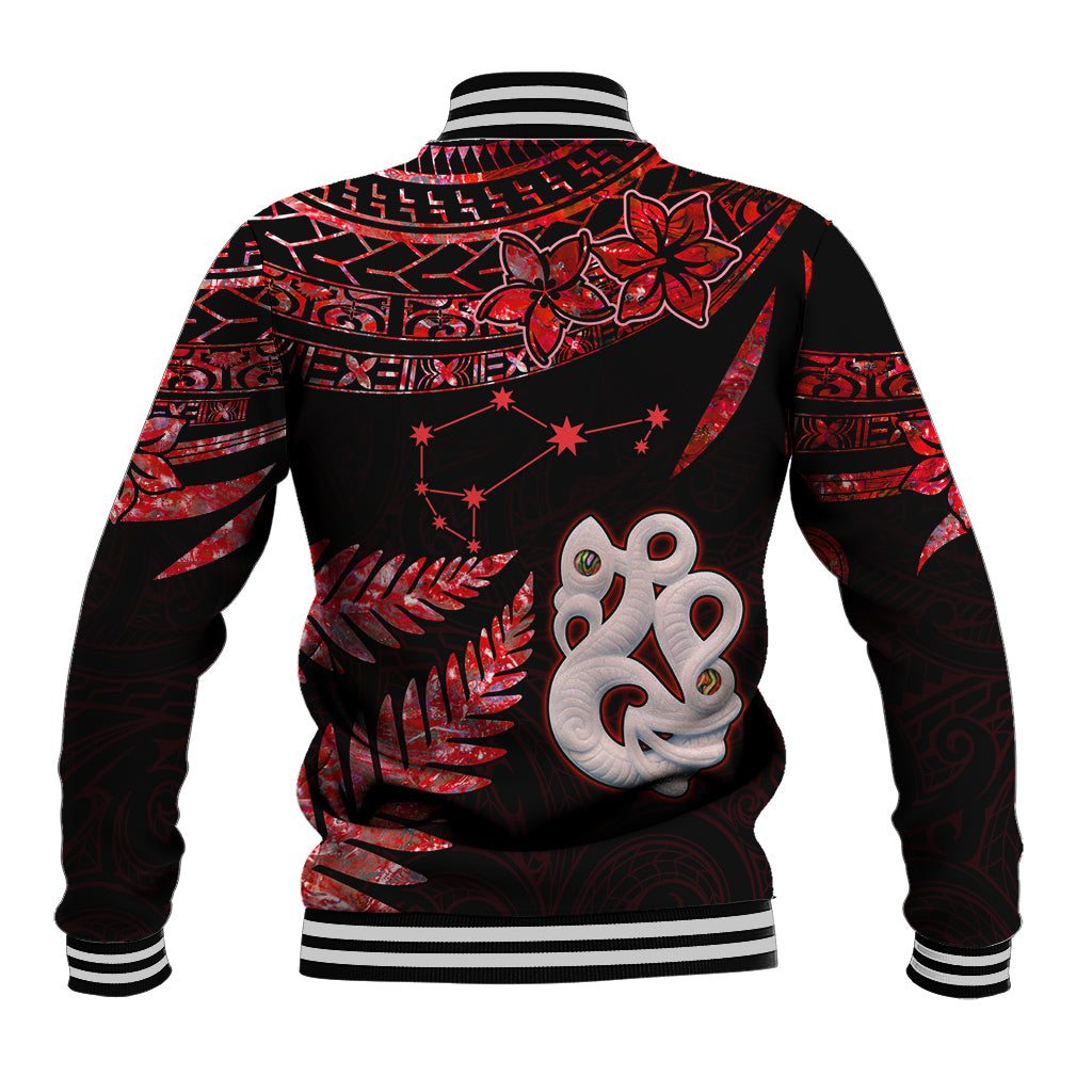 Custom Matariki Baseball Jacket NZ New Year Manaia with Paua Shell - Red LT9 - Wonder Print Shop