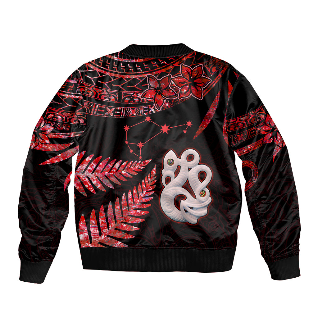 Custom Matariki Bomber Jacket NZ New Year Manaia with Paua Shell - Red LT9 - Wonder Print Shop
