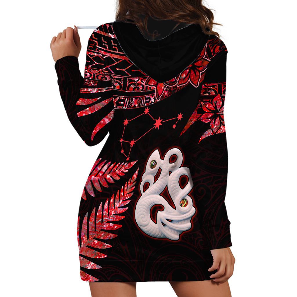 Custom Matariki Hoodie Dress NZ New Year Manaia with Paua Shell - Red - Wonder Print Shop