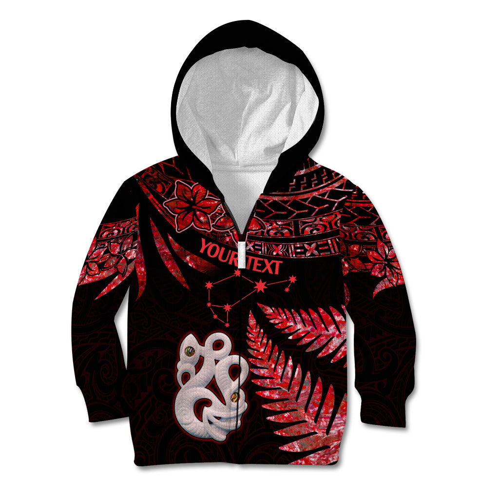 Custom Matariki Kid Hoodie NZ New Year Manaia with Paua Shell - Red - Wonder Print Shop