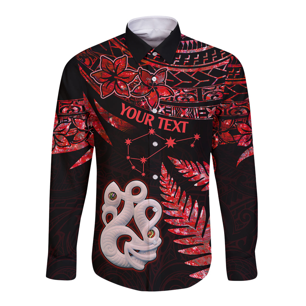 Custom Matariki Long Sleeve Button Shirt NZ New Year Manaia with Paua Shell - Red - Wonder Print Shop