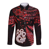 Custom Matariki Long Sleeve Button Shirt NZ New Year Manaia with Paua Shell - Red - Wonder Print Shop