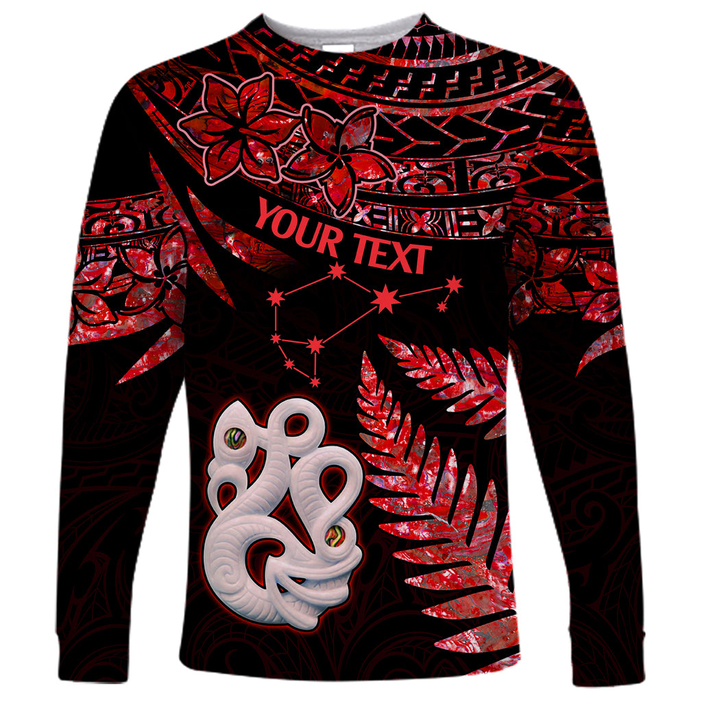 Custom Matariki Long Sleeve Shirt NZ New Year Manaia with Paua Shell - Red - Wonder Print Shop
