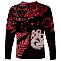 Custom Matariki Long Sleeve Shirt NZ New Year Manaia with Paua Shell - Red - Wonder Print Shop