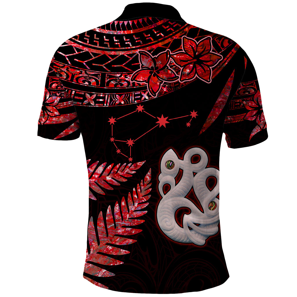 Custom Matariki Polo Shirt NZ New Year Manaia with Paua Shell - Red - Wonder Print Shop