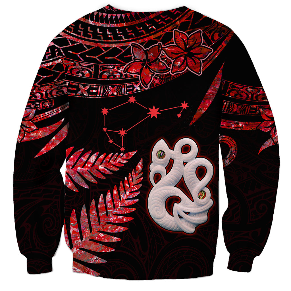 Custom Matariki Sweatshirt NZ New Year Manaia with Paua Shell - Red - Wonder Print Shop