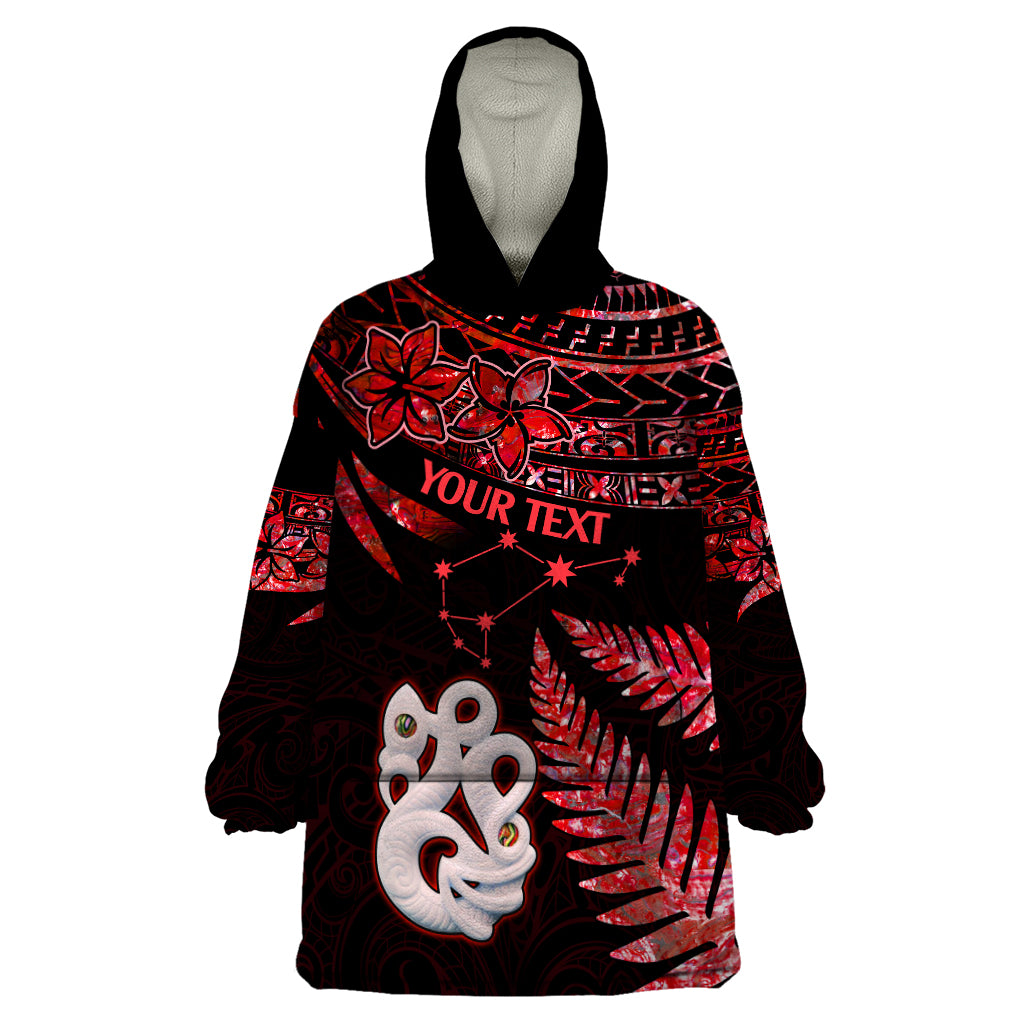 Custom Matariki Wearable Blanket Hoodie NZ New Year Manaia with Paua Shell - Red - Wonder Print Shop