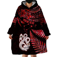 Custom Matariki Wearable Blanket Hoodie NZ New Year Manaia with Paua Shell - Red - Wonder Print Shop